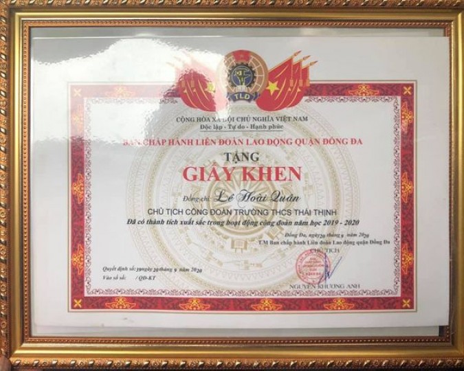 Giấy khen của Chủ tịch UBND, Chủ tịch LĐLĐ Quận