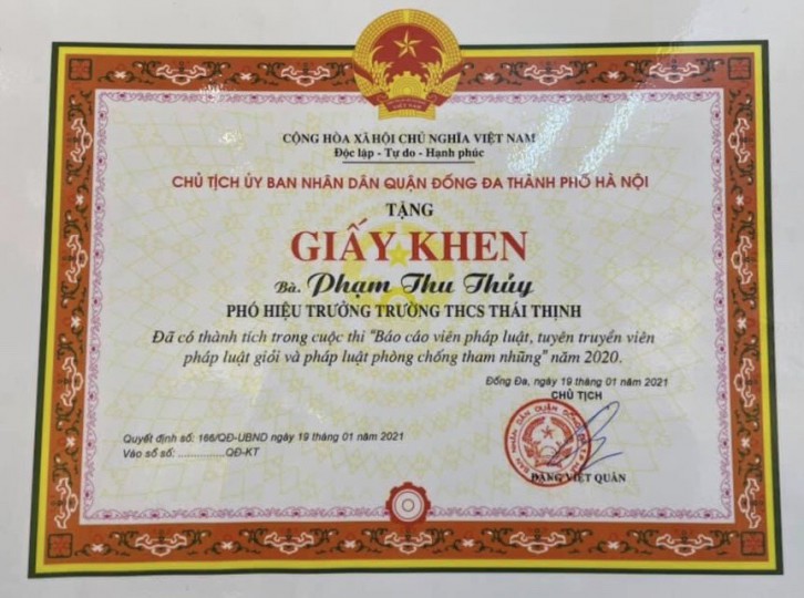 Báo cáo viên pháp luật, tuyên truyền viên pháp luật giỏi cấp Thành phố