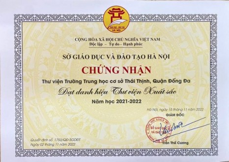 THƯ VIỆN XUẤT SẮC CẤP THÀNH PHỐ
