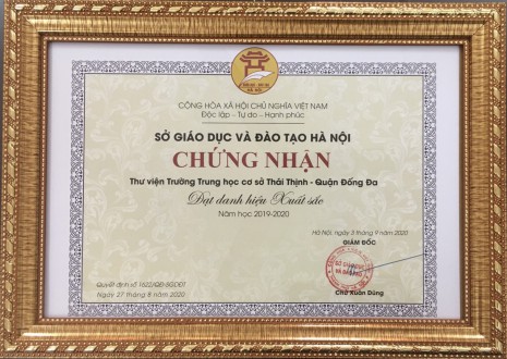THƯ VIỆN TRƯỜNG THCS THÁI THỊNH ĐẠT DANH HIỆU XUẤT SẮC NĂM HỌC 2019 – 2020
